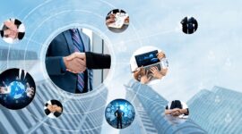 Teamwork and human resources HR management technology concept in corporate business with people group networking to support partnership, trust, teamwork and unity of coworkers in office vexel