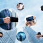 Teamwork and human resources HR management technology concept in corporate business with people group networking to support partnership, trust, teamwork and unity of coworkers in office vexel