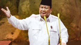 Prabowo berpidato dalam HUT Ke-17 Partai Gerindra di Sentul Internasional Convention Center, Bogor, Jawa Barat, Sabtu (15/2/2025).