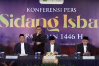 Menteri Agama Nasaruddin Umar dalam konferensi pers di Kantor Kemenag, Jakarta Pusat, Jumat malam (28/2/2025).