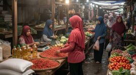 Ilustrasi — Pedagang bahan pangan, sembako, dan bahan pokok penting di pasar tradisional.