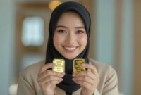 Ilustrasi - Karyawan toko emas memperlihatkan emas keping batangan. (Ist.)