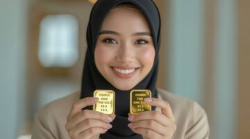 Ilustrasi - Karyawan toko emas memperlihatkan emas keping batangan. (Ist.)
