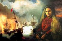 Ilustrasi Laksamana Malahayati memimpin pasukan Inong Balee melawan armada Belanda di Aceh.