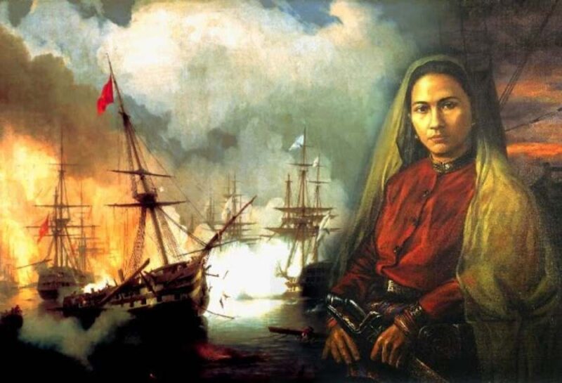 Ilustrasi Laksamana Malahayati memimpin pasukan Inong Balee melawan armada Belanda di Aceh.