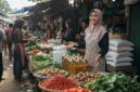 Ilustrasi - Penjual bahan pangan dan kebutuhan pokok di pasar tradisional.
