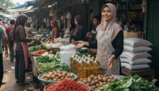 Ilustrasi - Penjual bahan pangan dan kebutuhan pokok di pasar tradisional.