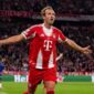 Selebrasi Harry Kane setelah mencetak gol yang membantu Bayern München mengalahkan Chelsea di Liga Champions.
