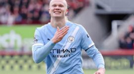 Pemain Manchester City Erling Haaland merayakan gol ke gawang Brentford yang membawa timnya menang 1-0 pada laga Liga Inggris pekan ketujuh musim 2025/2026. (Ist.)