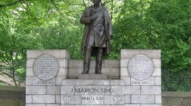 Patung Dr. J. Marion Sims yang didirikan di New York, kini menjadi kontroversi karena sejarah kelamnya yang menggunakan budak perempuan, Anarcha Westcott, sebagai objek percobaan medis tanpa persetujuan dan tanpa bius. ( Ist.)