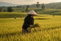 Ilustrasi - Petani panen padi di sawah. (Ist.)