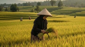Ilustrasi - Petani panen padi di sawah. (Ist.)