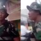 Tangkapan layar video yang viral di media sosial, menunjukkan seorang pria yang mengenakan seragam TNI lengkap sedang berusaha menghindari atau berdebat dengan pengemudi ojol yang menagih ongkos. (Ist.)