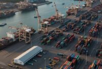 Ilustrasi - Aktivitas bongkar muat ekspor komoditas industri di pelabuhan.