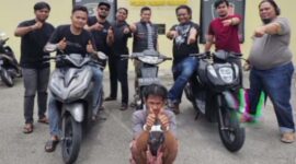 Satreskrim Polres Dharmasraya bersama Polres Padang Panjang mengamankan pelaku curanmor lintas provinsi yang terlibat dalam 20 TKP. (Ist.)