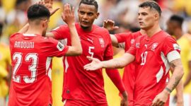 Pemain Timnas Swiss merayakan kelolosan ke babak perempatfinal Piala Dunia 2026, usai mengalahkan Kolombia melalui adu penalti di babak 16 besar, Rabu dinihari WIB (8/7/2026). (Ist.)
