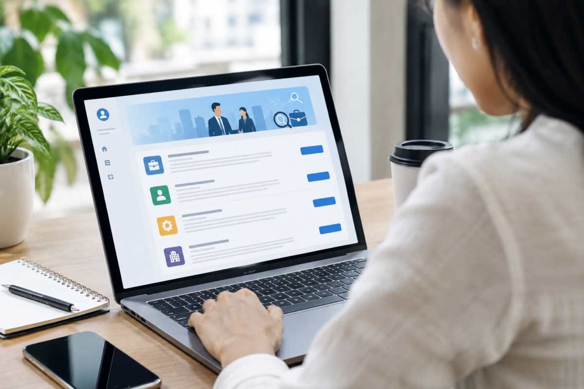 Ilustrasi pencari kerja mengakses platform job fair online. Disnakertrans Sumatera Barat menggelar Job Fair Online 2026 pada 4-10 November 2026.